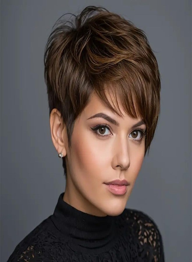 Besteffie Pixie Cut Wig Human Hair for Black Women Short Brown Pixie Cut Wigs Human Hair Glueless Pixie Wig Short Layered Brazilian Virgin Human Hair for Daily Use - Image 1